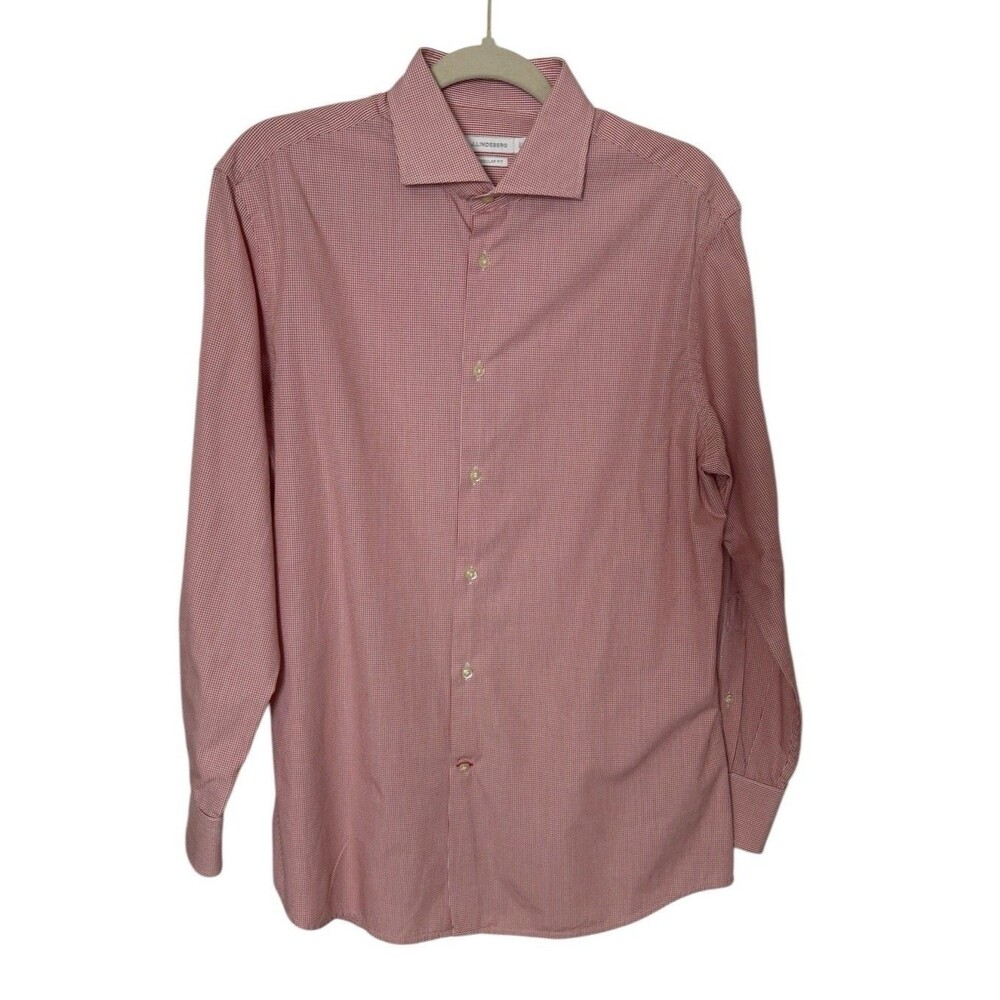 J. Lindeberg Long Sleeve Button Down Shirt Men's Size 16 Red and White Checks - Picture 2 of 11